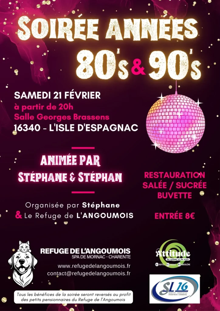 soirée année 80 - au profit du refuge de l'angoumois- salle Georges Brassens - l'Isle d'Espagnac